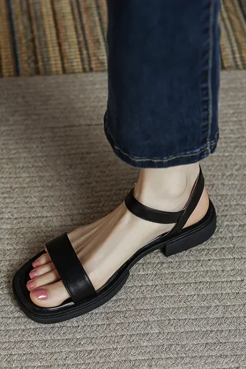 2023 Summer Women Sandals Low Heels Basic Genuine Leather Office Ladies Casual Outdoor Shoes Woman Concise