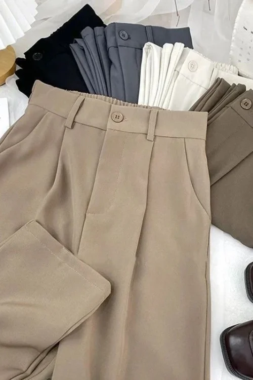 Fall Spring Black Suit Haren Pants Women Fashion Elastic High Waist Casual Trousers Woman Korean Style Solid Office Pant 2024