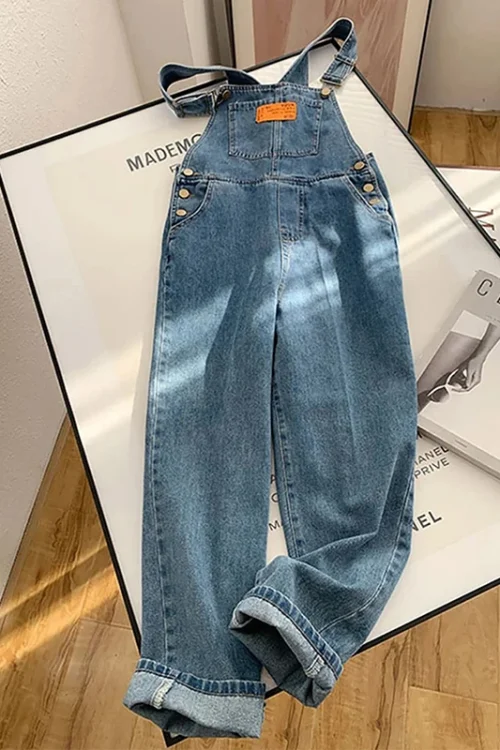 Jumpsuits Women Streetwear Denim Overalls Vintage Loose Casual Wide Leg Pants High Waist Strap Straight Jeans Trousers New