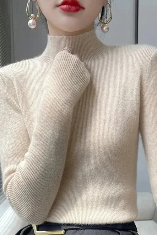 Solid Sweater Women Half Turtleneck Knitted Pullovers Harajuku Korean Thick Knitwear Autumn Winter Fashion Slim Jumpers