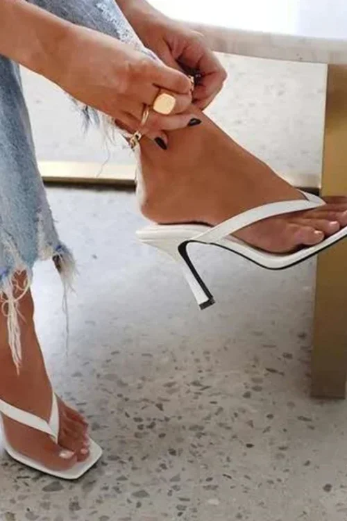 Stylish Women’s Heel Flip Flops Black High Heels White Sandals Women Mules Slippers Ladies Summer Shoes 36-42 Calzado Mujer