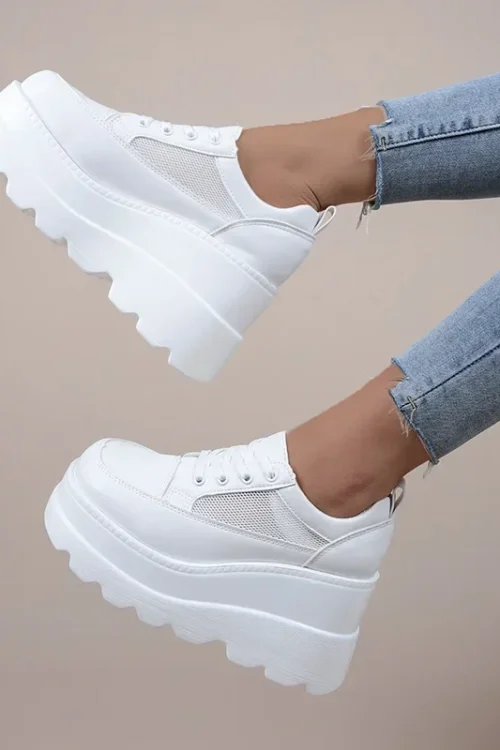 White Wedge Sneakers Shoes Platform Breathable Hollow Shoes Chunky Platform Heel Pumps Shoes Women Heels Zapatillas Mujer Tenis