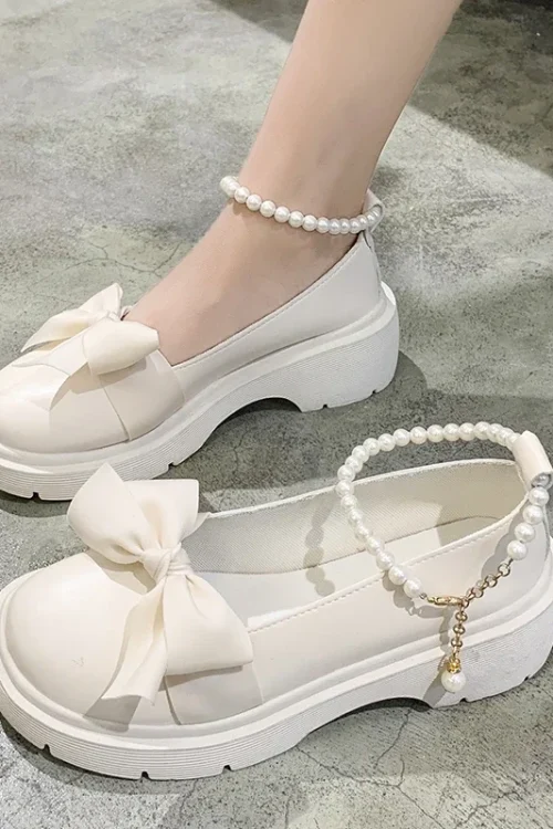 Women Thick Platform Mary Janes Lolita Shoes Party Pumps Summer 2022 New Sandals Bow Chain Mujer Shoes Fashion Oxford Zapatos